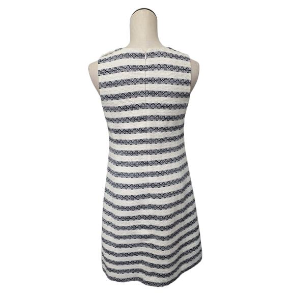 J. Crew Striped Tweed Sheath White Blue Nautical Dress Size 4 V Neck Office - Picture 2 of 9